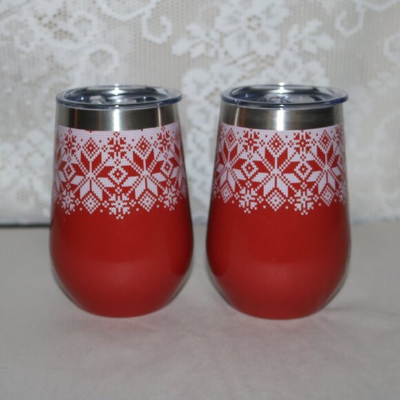 This lot of 2 Tal stainless steel wine tumblers with lids holds 12oz no straws - Picture 1 of 4